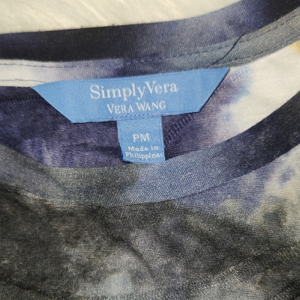 Simply Vera Vera Wang Tie-Dye Top - Blue and Black, Sz PM - Picture 8 of 9